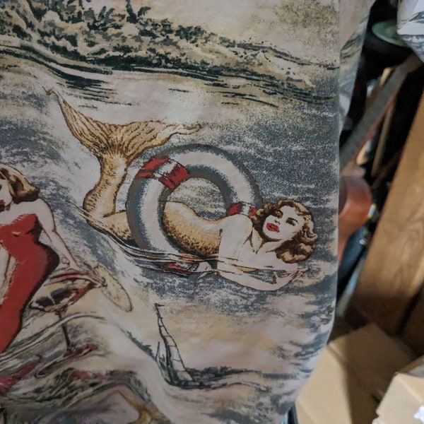 Vintage Outstanding Mermaids Hawaiian Men's Shirt XLT Fabulous Matching Print