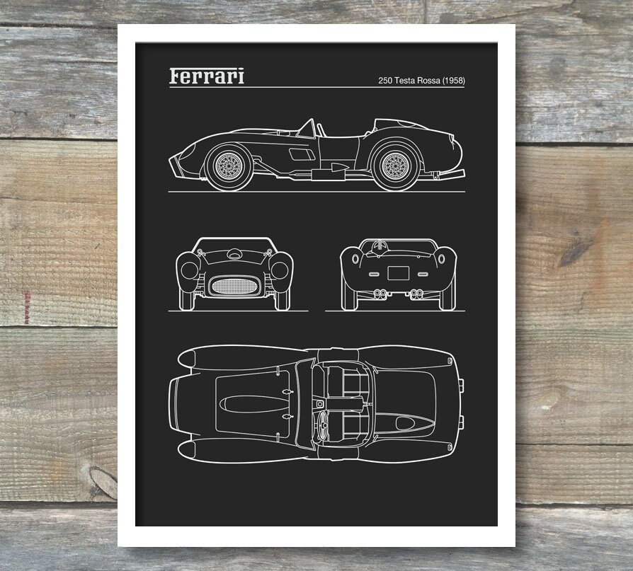 Ferrari Testarossa Poster Patent Blueprint Art Print