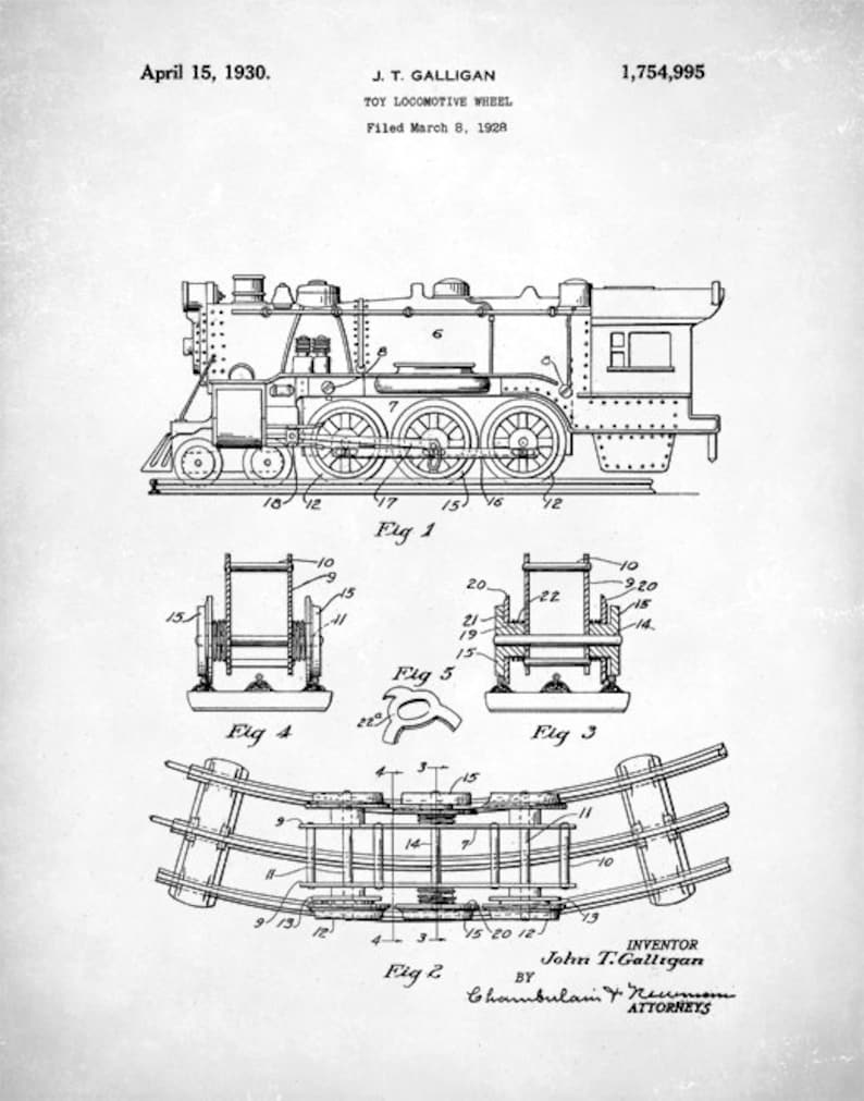 Gift Idea Toy Locomotive Art Print Poster Play Train P189 Home Decor Retro 1930 Toy Locomotive Vintage Patent Illustration Wall Art