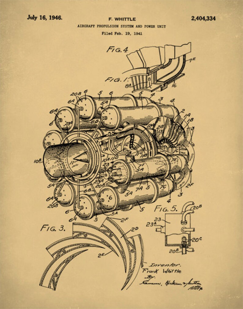 Jet Engine Patent Print Frank Whittle Jet Engine Patent Wall | Etsy