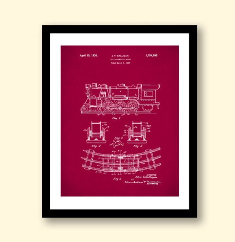 Gift Idea Toy Locomotive Art Print Poster Play Train P189 Home Decor Retro 1930 Toy Locomotive Vintage Patent Illustration Wall Art