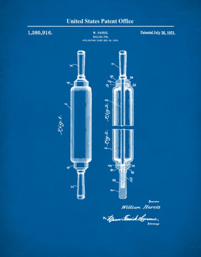 Patent Prints Rolling Pin Patent Poster Bakery Wall Art Etsy