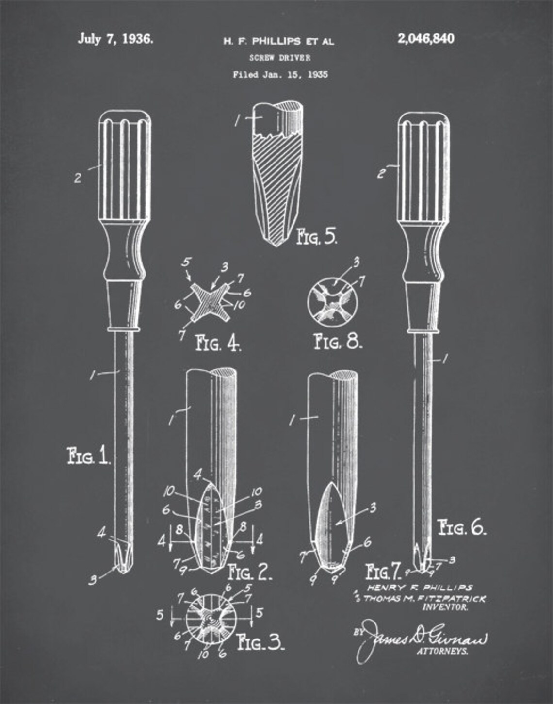 Phillips Screwdriver Patent Print 1936 Phillips Screwdriver Etsy