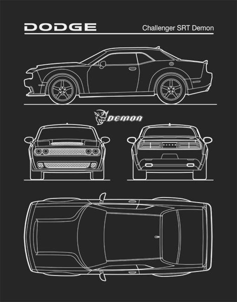 Чертежи додж челленджер срт демон цветные 3д Dodge Challenger Demon Blueprint Auto Art Patent Print Etsy