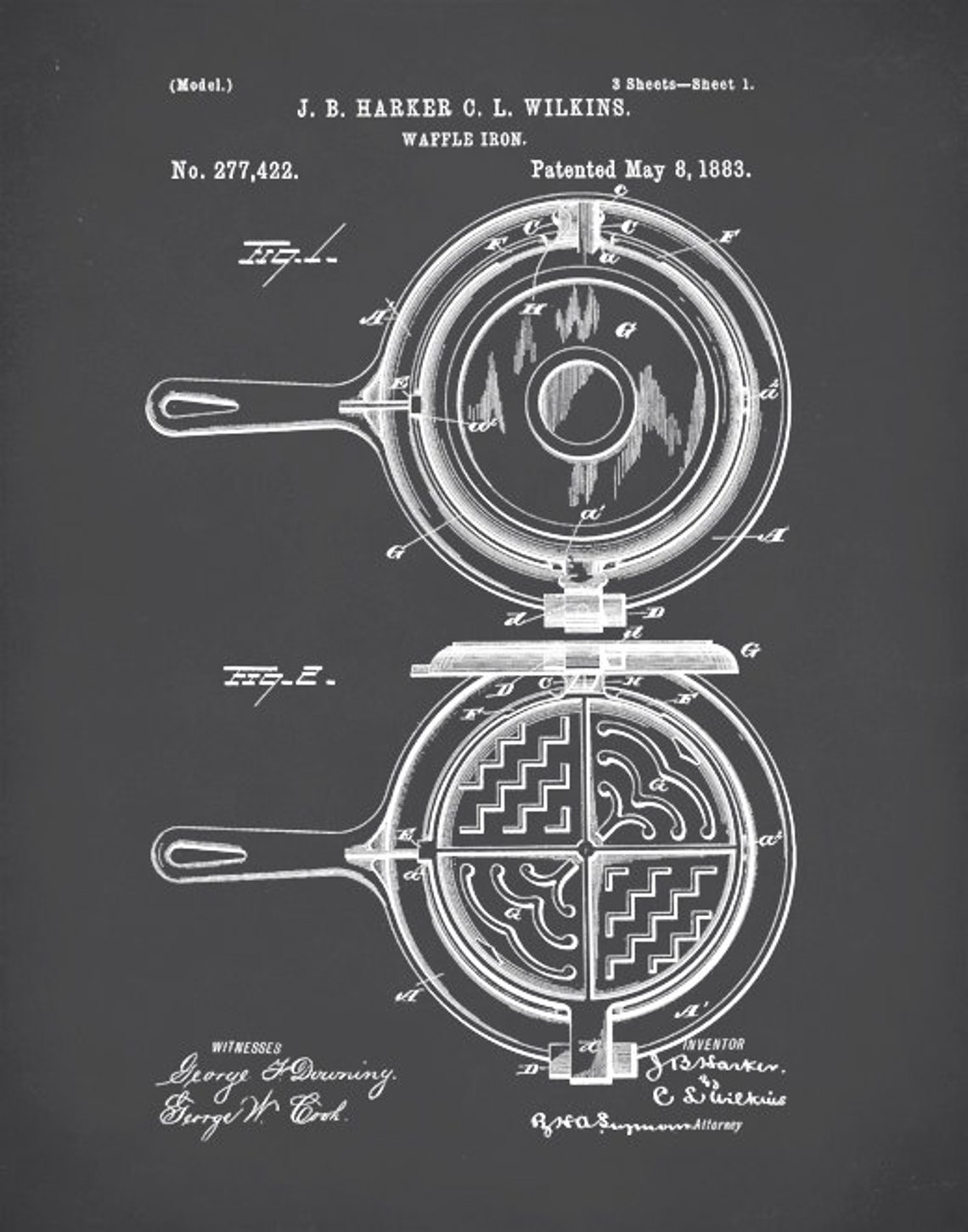 Waffle Iron Poster Waffle Iron Patent Waffle Iron Print Etsy