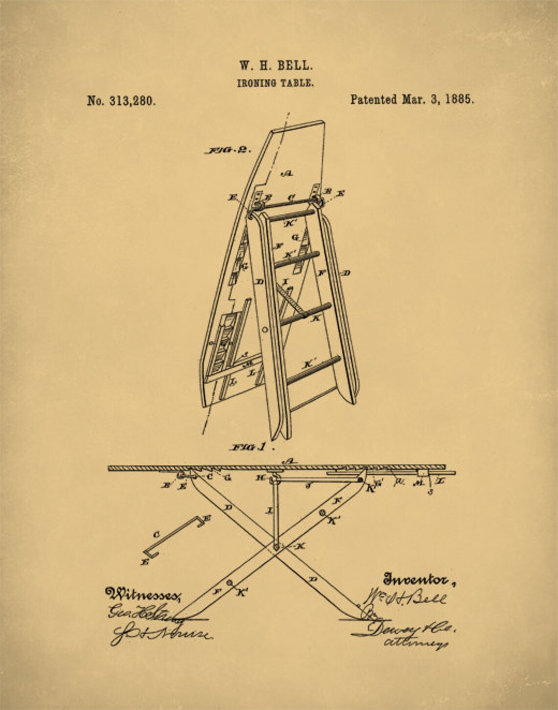 Ironing Board Patent Print 1885 Poster Wall Art Etsy