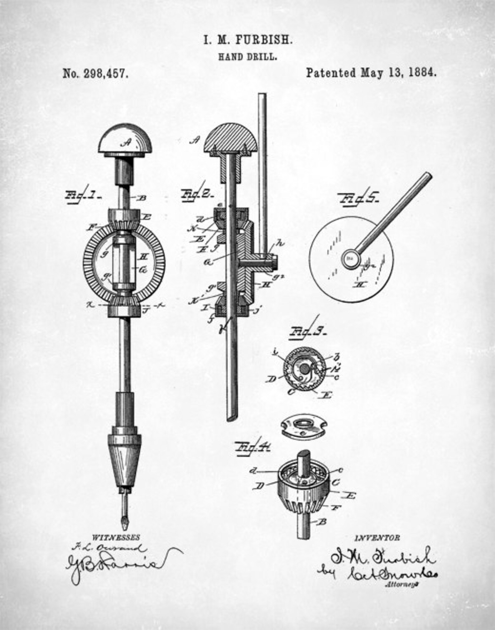 Patent Print Retro 1884 hand Drill Vintage Patent Etsy