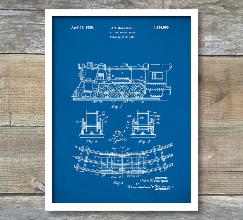 Gift Idea Toy Locomotive Art Print Poster Play Train P189 Home Decor Retro 1930 Toy Locomotive Vintage Patent Illustration Wall Art