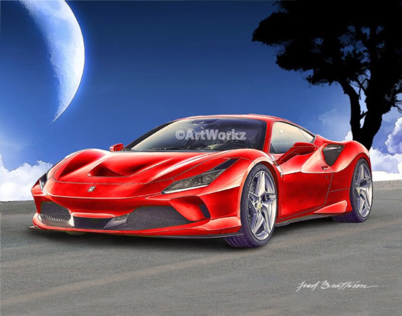 Ferrari F8 Tributo Auto Art Sports Car Print Supercar Automotive Print Collector A81