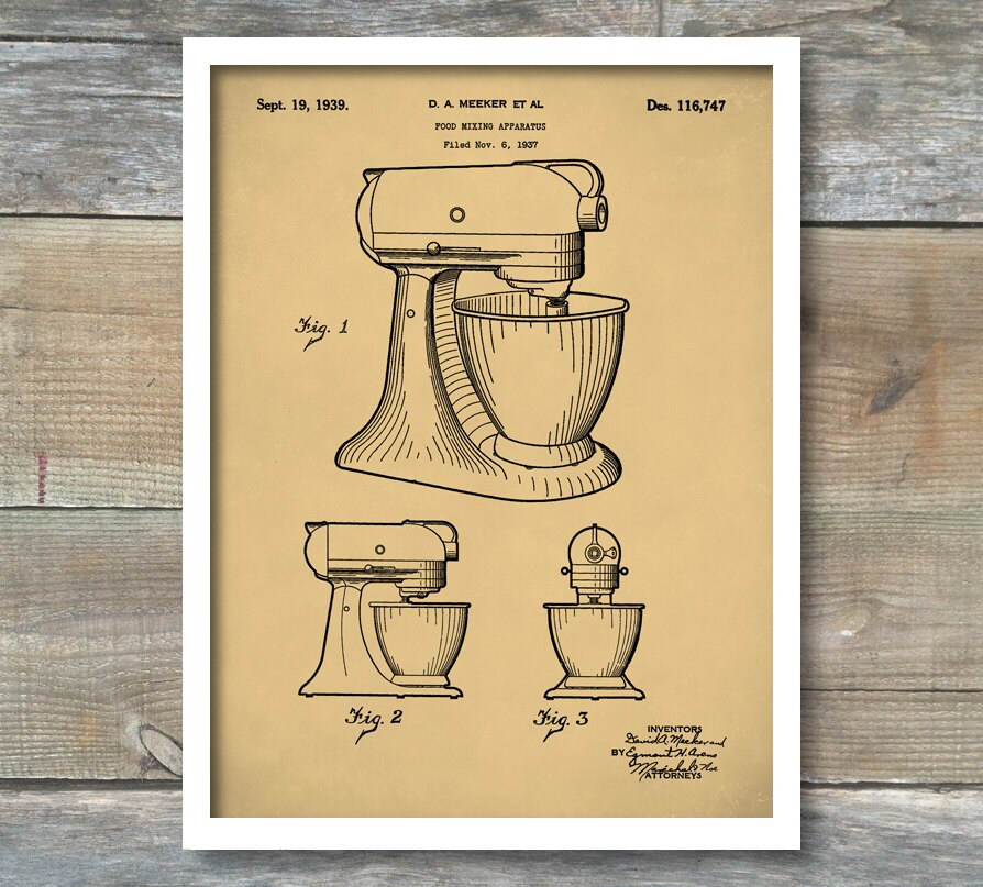 Patent Print Kitchenaid Kitchen Mixer Patent Poster Kitchen Etsy