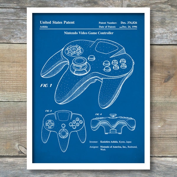 Patent Prints, Patent Poster, Nintendo 64 Video Game Controller Patent, Nintendo Controller Art, Nintendo Poster, Video Game Art, P220