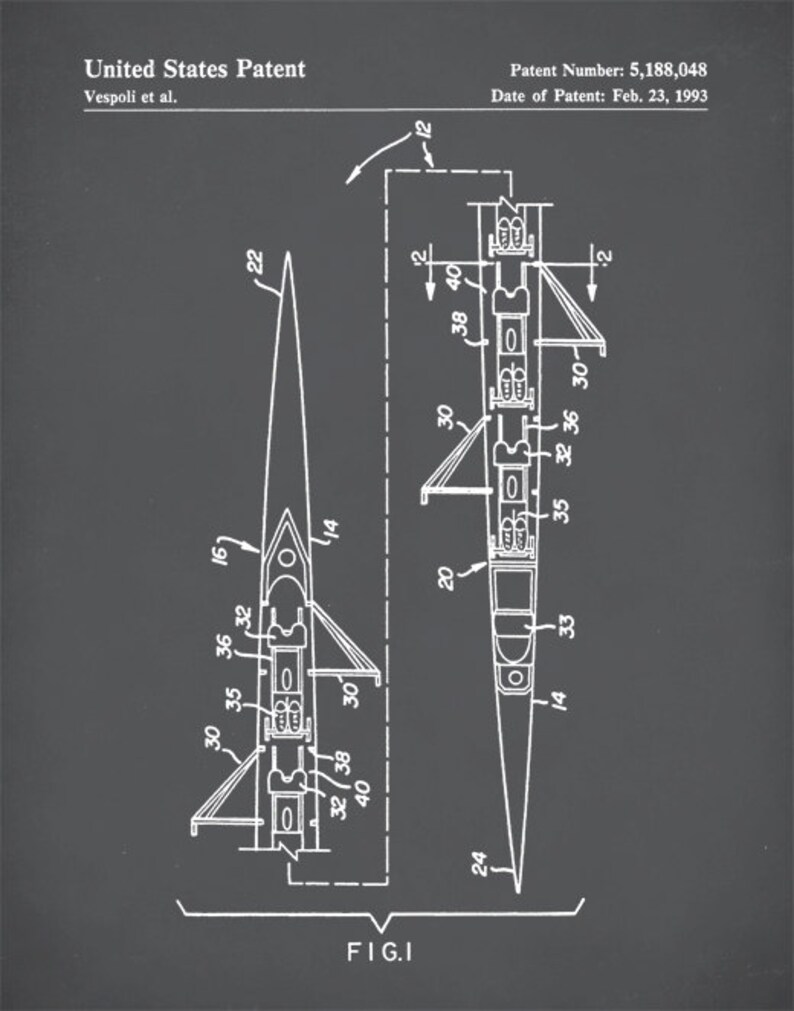 Rowing Scull D\u00e9cor P347 4 Man Rowing Scull Patent 4 Man Rowing Scull Poster Rowing Scull Art 4 Man Rowing Scull Print