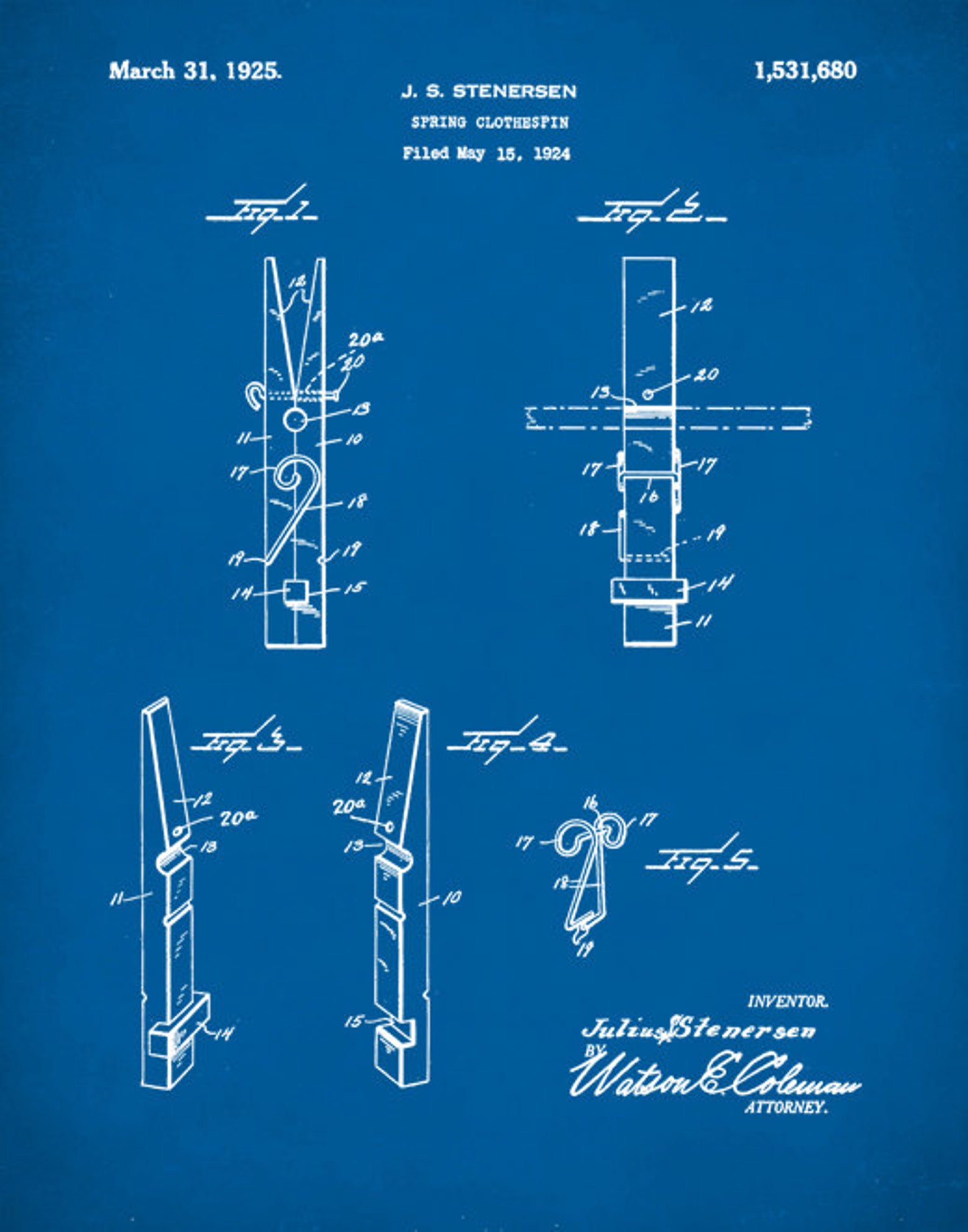 Clothes Pin Patent Clothes Pin Print Clothes Pin Poster Etsy