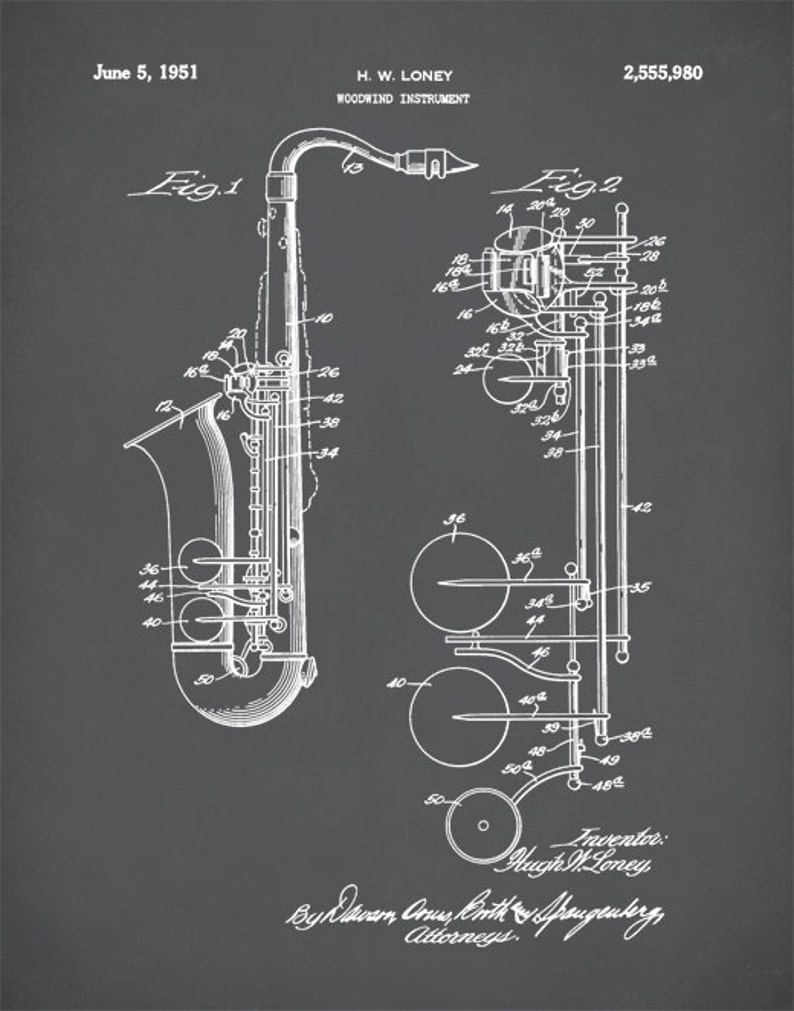 Saxophone Patent Saxophone Print Saxophone Poster Patent Etsy