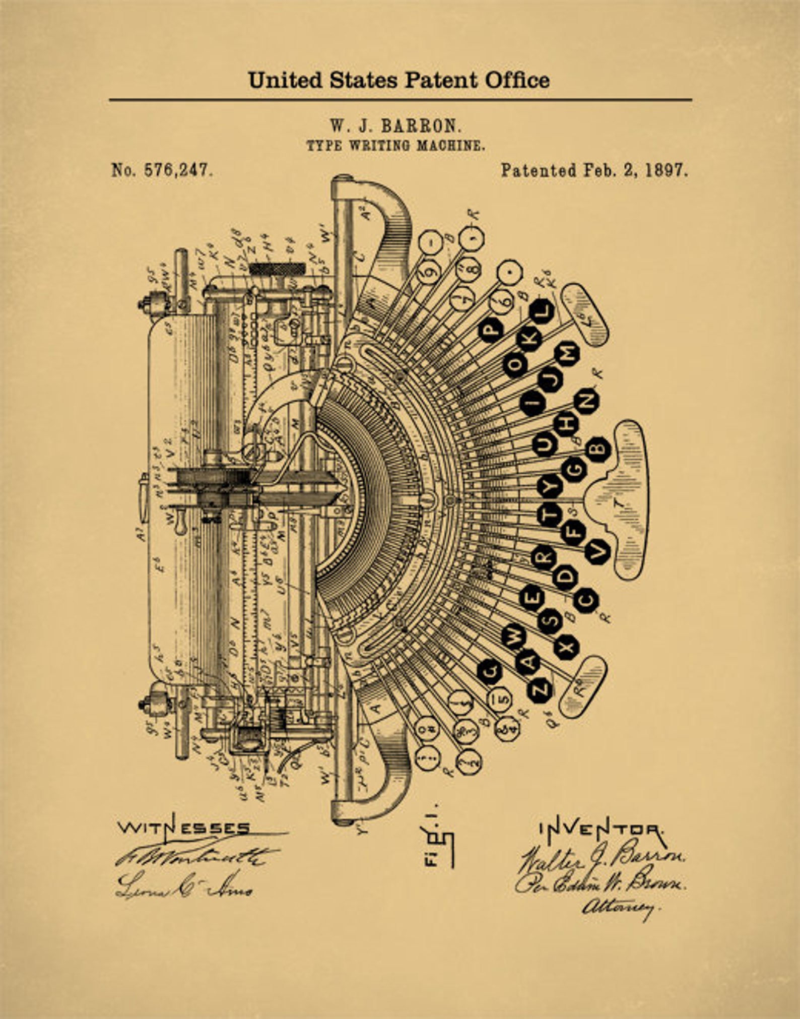 Patent Print 1897 Typewriter Type Writer Typewriter Print Etsy