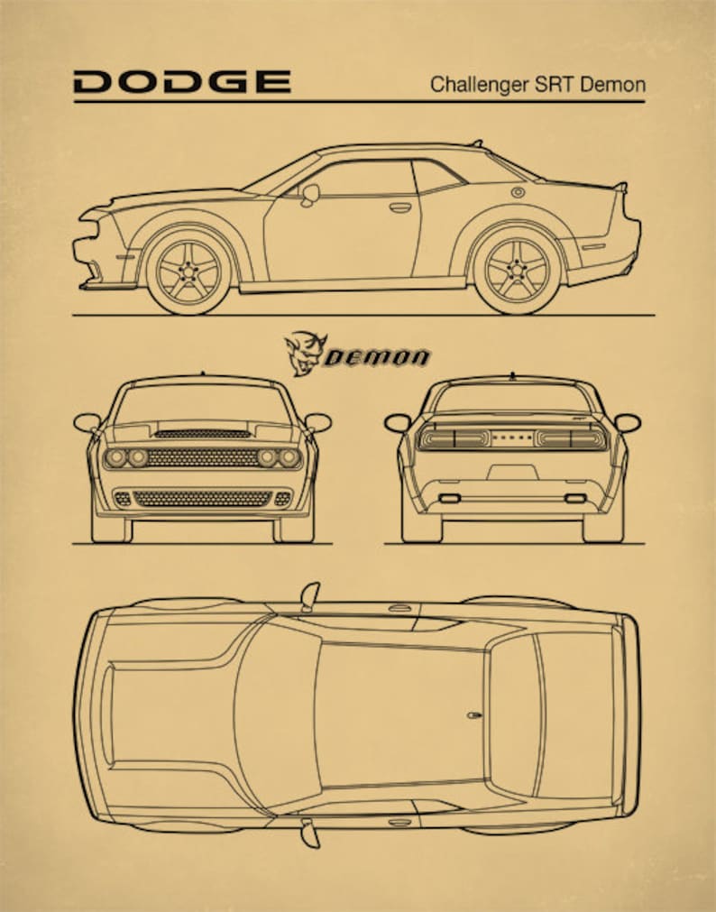 Чертежи додж челленджер срт демон цветные 3д Dodge Challenger Demon Blueprint Auto Art Patent Print Etsy