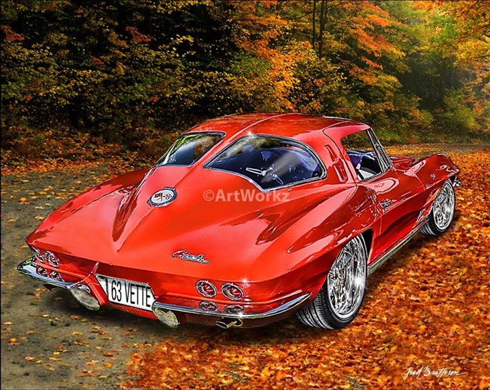sports car muscle car 1963 split window Corvette 24X36 inch poster