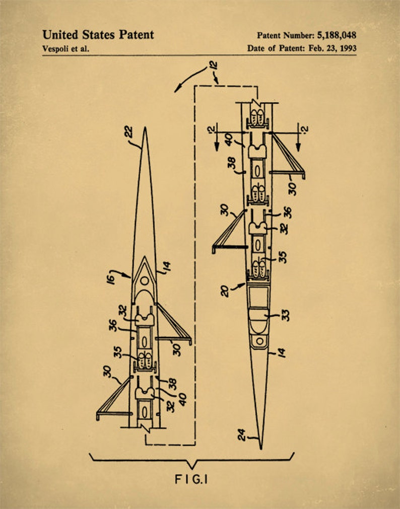Rowing Scull D\u00e9cor P347 4 Man Rowing Scull Patent 4 Man Rowing Scull Poster Rowing Scull Art 4 Man Rowing Scull Print