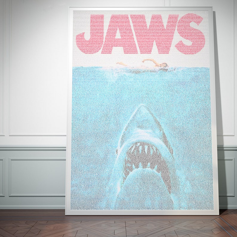 Jaws Movie Poster Typographic Script Print Etsy