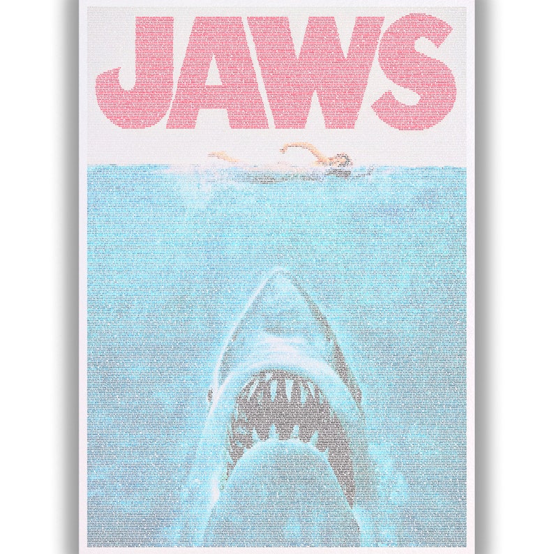 Jaws Movie Poster Typographic Script Print Etsy