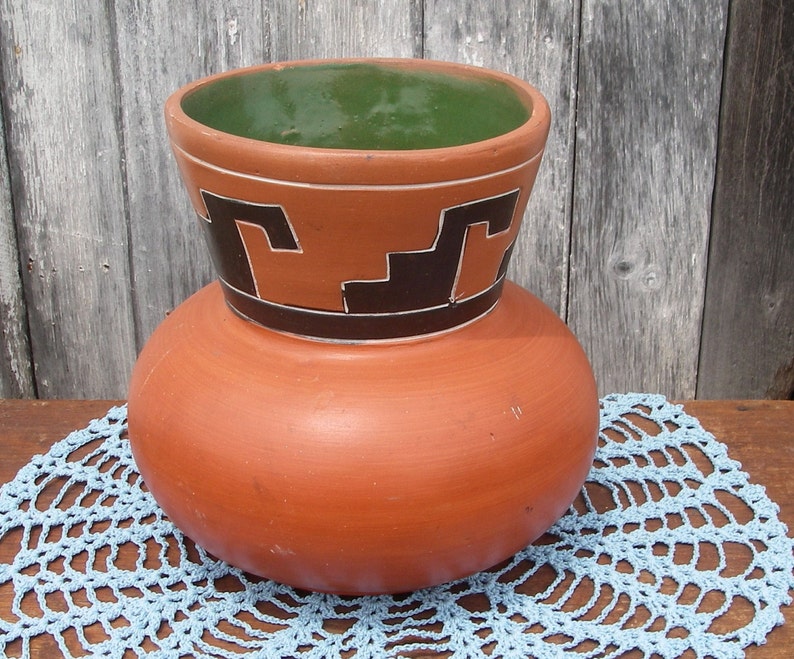 Vintage Mexican Pottery Glazed Red Clay Vase Terracotta Etsy