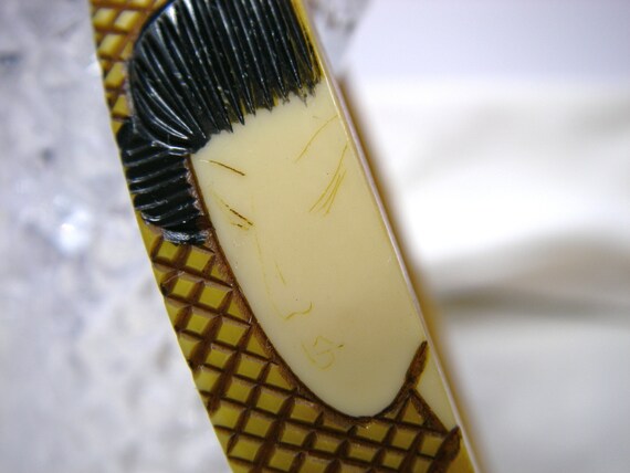 Vintage Celluloid Geisha Bangle Bracelet Carved Pa
