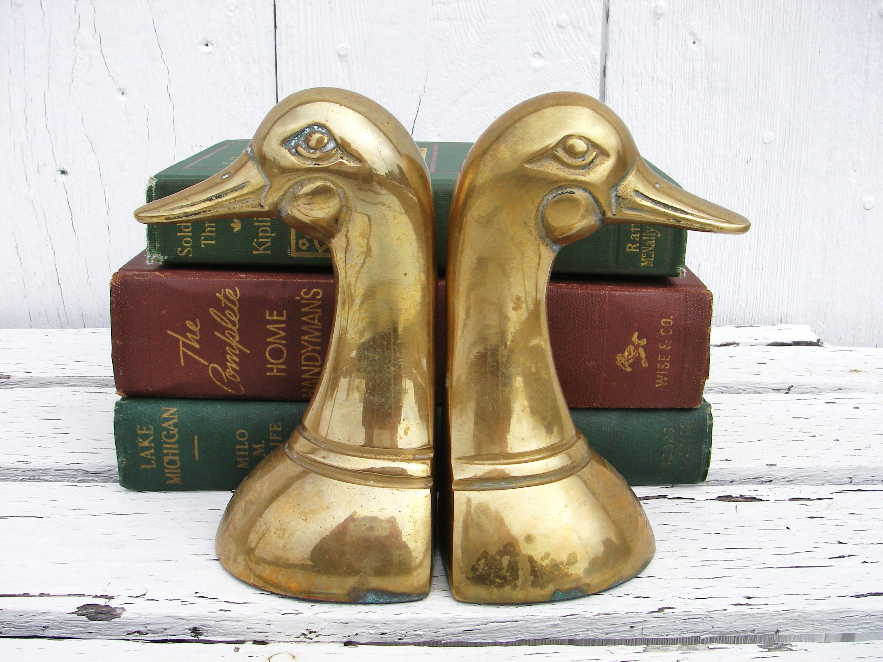 Vintage Pair of Brass Duck Head Bookends. 