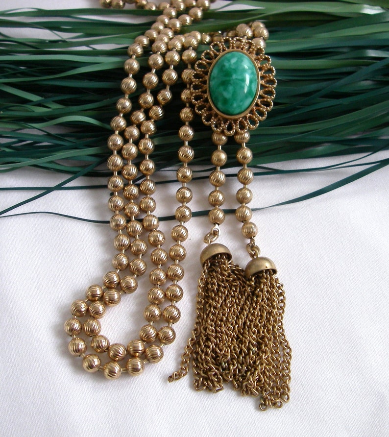 Vintage Tassel Necklace Avon Gold Tone Chain Lariat or Bolero Etsy