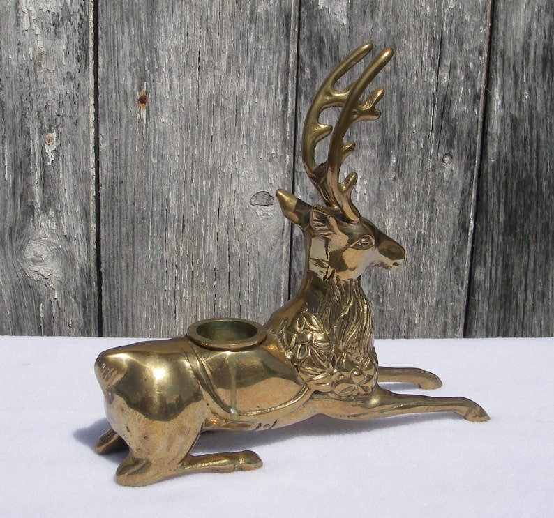 Vintage Solid Brass Reindeer Candle Holder Silvestri Brass Etsy