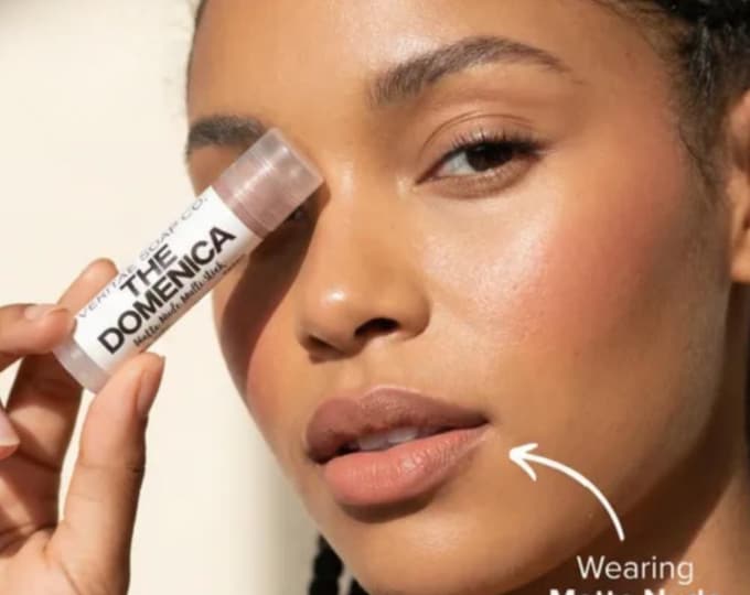 Matte Nude Makeup - Cream Makeup - THE DOMENICA  Multi Stick - Vegan | Natural Makeup | Lipstick | Cream Blush | Lip Base | Nude Lipstick