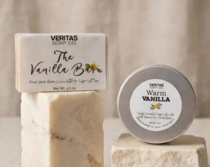 Warm Vanilla Duo | Vanilla Soap & Lotion Bar Set | Handmade Natural Spa Gift for Her | Cozy Vanilla Skincare