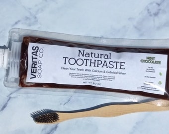 MINT CHOCOLATE Toothpaste - Clean Your Teeth with Organic Cacao & PEPPERMINT | Vegan | No Fluoride | Brown Toothpaste | Chocolate | Kids