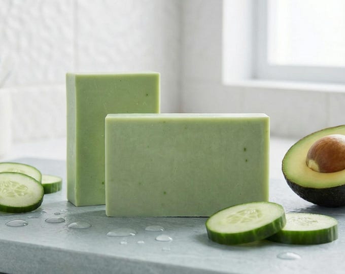 Cucumber Soap - CUCUMBER BAR - Made with Organic Cucumber Pulp & Juice | Avocado Oil | Face Soap | Astringent | Artisan Soap