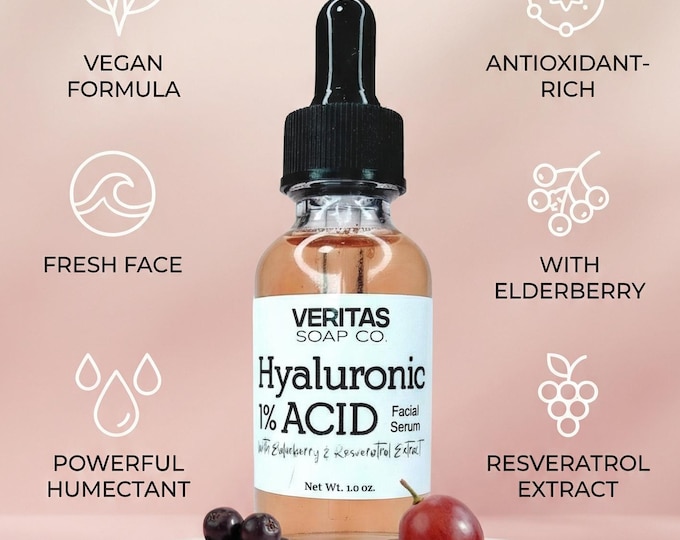 HYALURONIC ACID 1% Facial Serum w/ Elderberry & Resveratrol Extract | Vegan | Sensitive Skin | Fresh Face