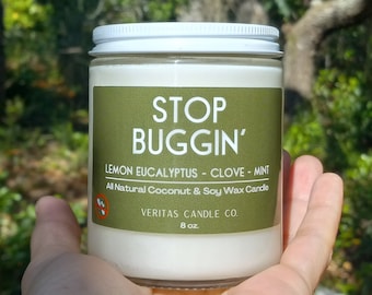 STOP BUGGIN' All Natural Coconut + Soy Wax Candle | Patio | House Warming | Gift | Mosquitoes | Summer | Outdoor | Camping | Pool | Family