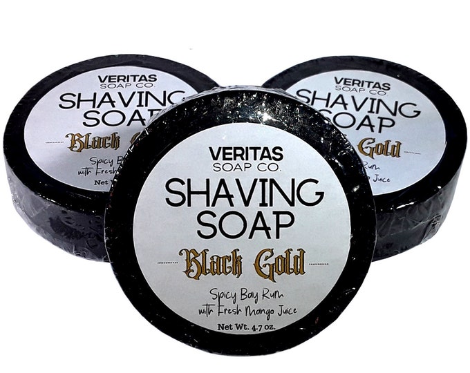 SHAVING SOAP Black Gold - Activated Charcoal, Organic Black Seed Oil, & Babassu Oil with Spicy Bay Rum, Men's Soap, Soap Puck, Gift for Him