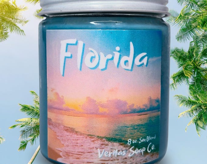 FLORIDA Shimmering Candle | Wood Wick | Decor | Beach Candle | Coconut | Pineapple | Guava | Ocean Waves