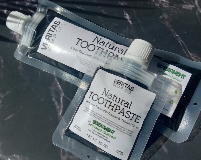 Charcoal TOOTHPASTE - Clean your Teeth with Colloidal Silver in SPEARMINT, Organic, Vegan, No Fluoride, Whitening Toothpaste, Face Scrub