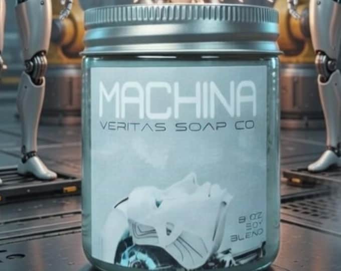 MACHINA - Shimmering Silver Candle - Wood Wick, Mahogany + New Car Scent, Teakwood, Ozone, Men's Candle