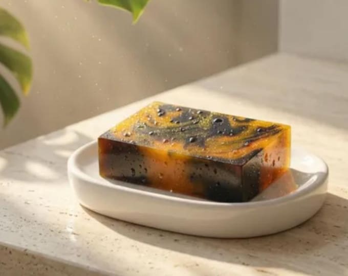 Skin Brightening Soap – The GOLDEN RADIANCE Bar – Kojic Acid + Charcoal + Turmeric Glow Soap | Niacinamide Soap | Lemons | Ginger