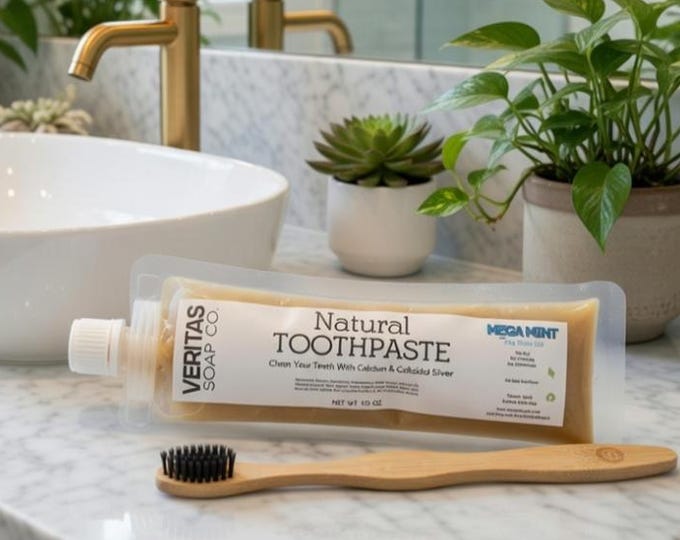 Natural TOOTHPASTE - With Colloidal Silver in MEGA MINT | Vegan | No Fluoride | Oil Pulling | Baking Soda