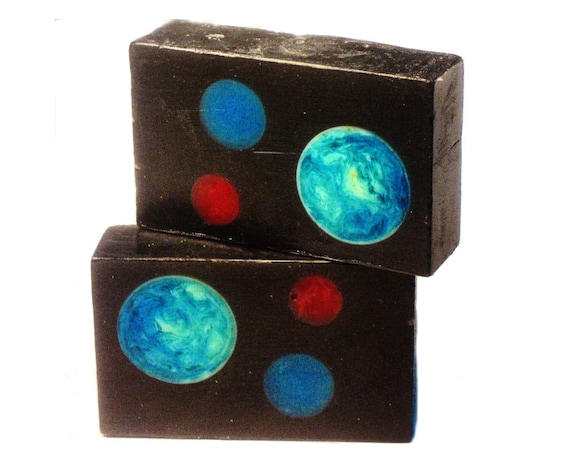 Charcoal Soap - The SPACE Bar - Activated Charcoal, Moringa with Bergamot & Grapefruit Essential Oil, Vegan, Cosmos, Universe, Planets, Art