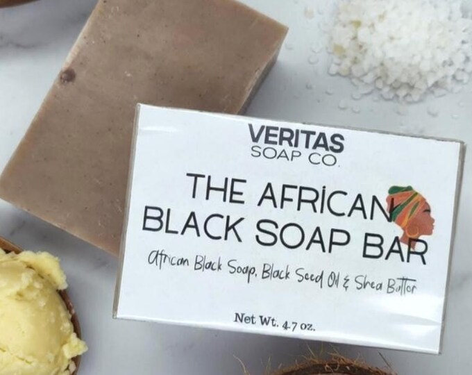 The AFRICAN BLACK SOAP Bar - Coconut Milk | Moisturizing Shea Butter | Black Seed Oil | Gentle Cleansing Bar | Problem Skin | Cacao Powder
