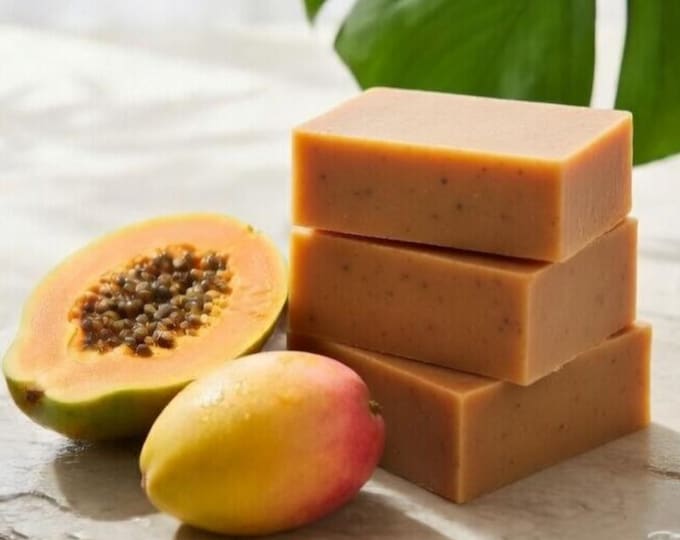 Tropical Fruit Soap - The MANGO PAPAYA Bar | Island Soap | Brightening Papaya Enzyme Soap | Natural Handmade Mango Soap | Aloe & Coconut Oil