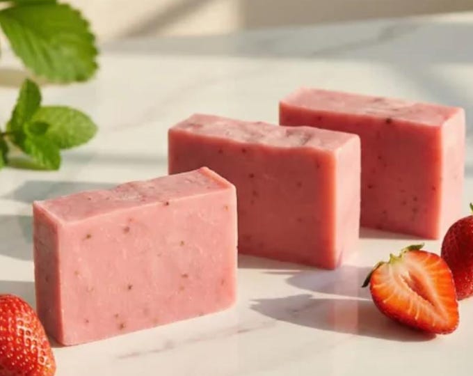 Strawberry Soap - THE STRAWBERRY BAR - Organic Shea Butter & Jojoba Oil Soap – Handmade Natural Moisturizing Soap, Fresh Fruit Skincare