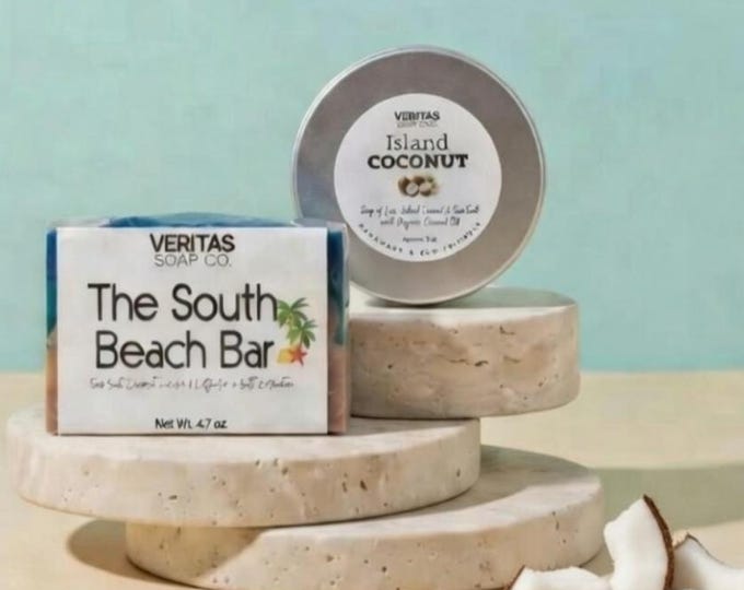 Coconut Coast Duo | Island Coconut Lotion Bar & South Beach Soap | Handmade Natural Spa Gift | Tropical Self Care Set