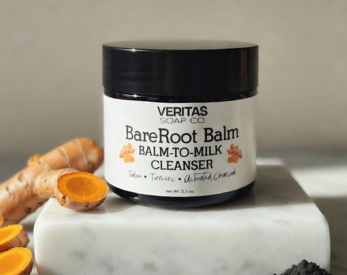 BareRoot Balm - BALM-to-MILK CLEANSER | Tallow, Charcoal & Turmeric | Gentle Cleansing Balm | Dry Skin | Sensitive Skin | Natural Skincare