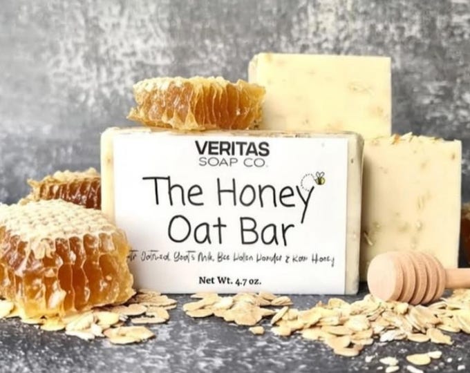 Oatmeal Soap - The HONEY OAT Bar - A Creamy Soap Bar with Oatmeal, Organic Goat's Milk, Bee Pollen Powder & Pure Raw Honey, Fragrance Free