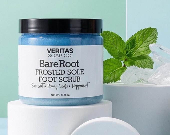 BareRoot FROSTED SOLE Foot Scrub – Peppermint, Tea Tree & Menthol | Natural Foot Care| Cooling Scrub | Baking Soda  | Pumice | Oil-to-Milk