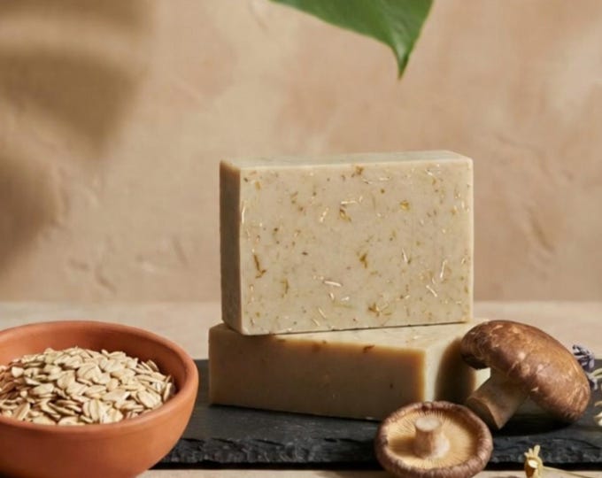 Oatmeal and Mushroom Exfoliating Soap – The GROOVY BAR - Vegan Pumice Scrub Bar with Patchouli, Lavender & Lemon Essential Oils